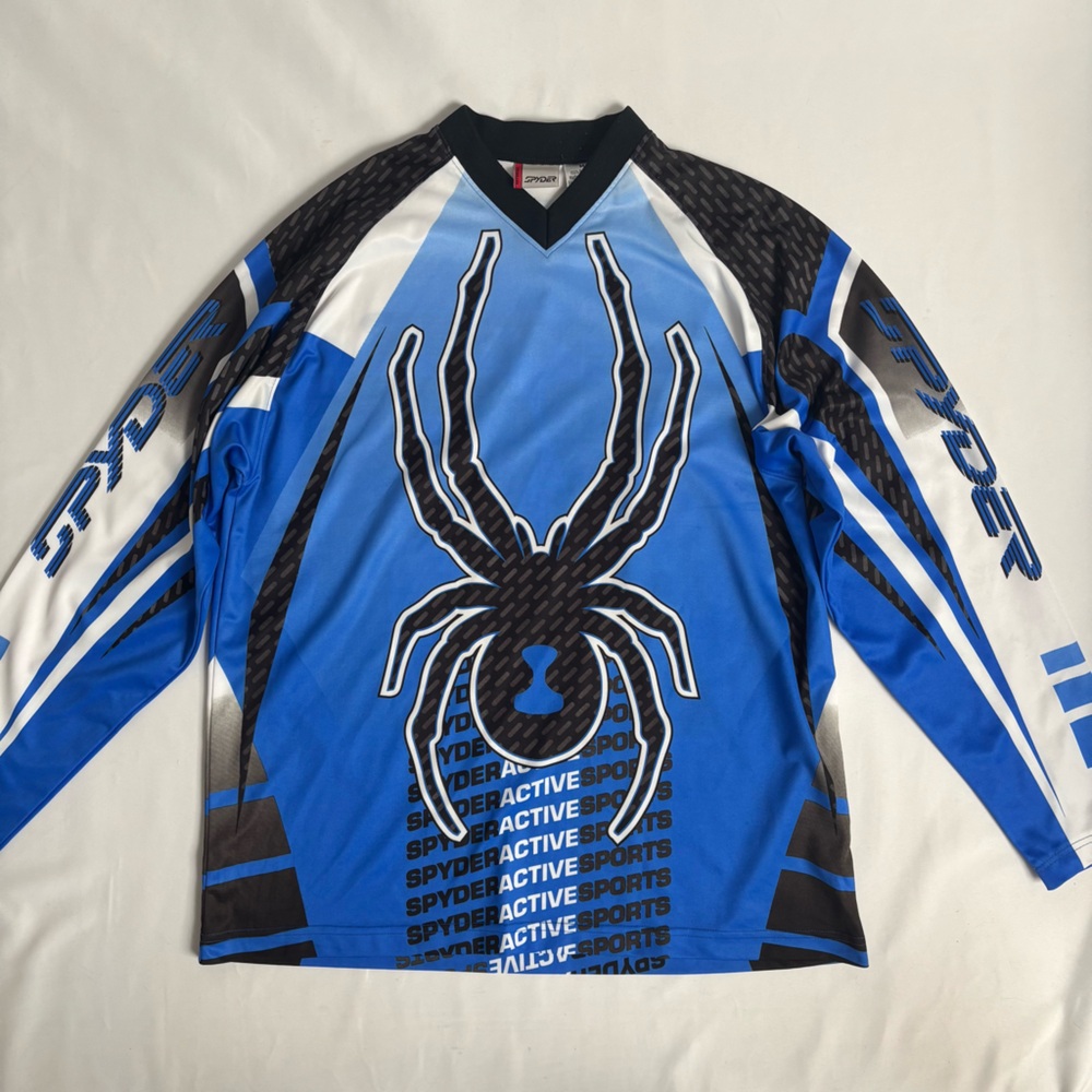 Vintage - Spyder - Long Sleeve Blue & Black Racing Jersey - Men's M - Motocross